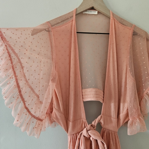 Spell x Coachella Peach High Low Grace Cutout Tulle Midi Dress - Picture 6 of 15